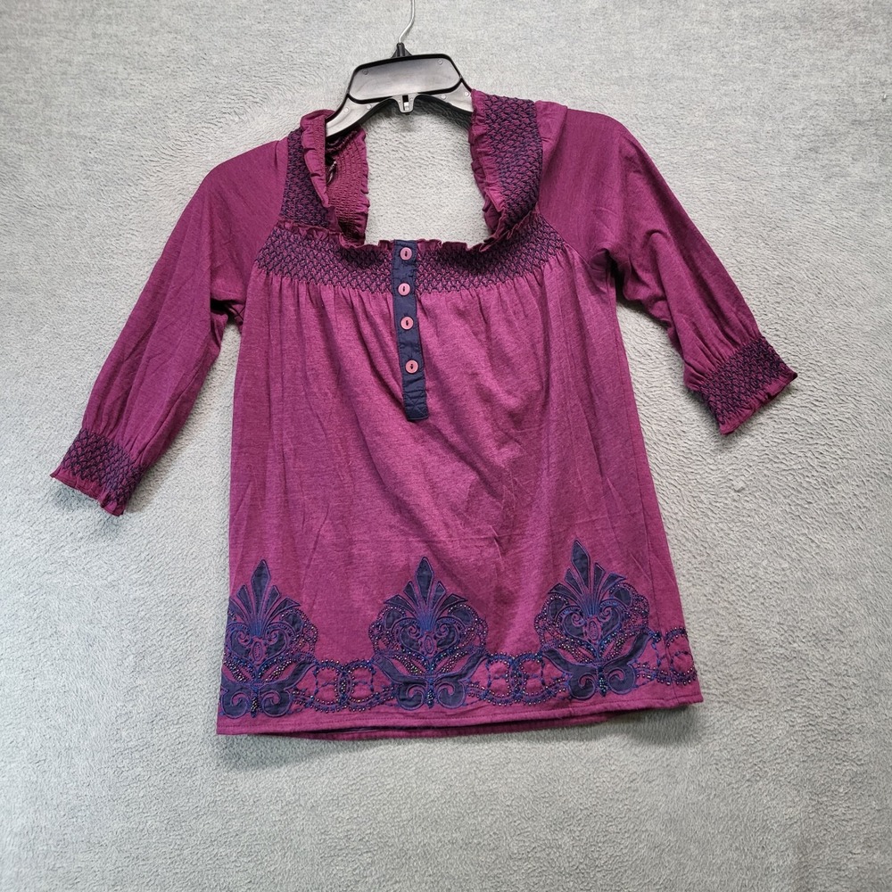 Miss Me Girls Top‎ Small Purple Blouse Beaded Square Neck 3/4 Sleeve NWT